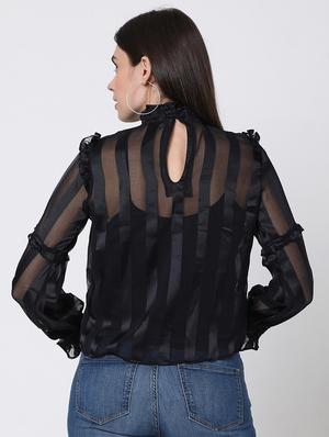 bishop sleeve striped ruffle top - 17854774 - Standard Image - 3