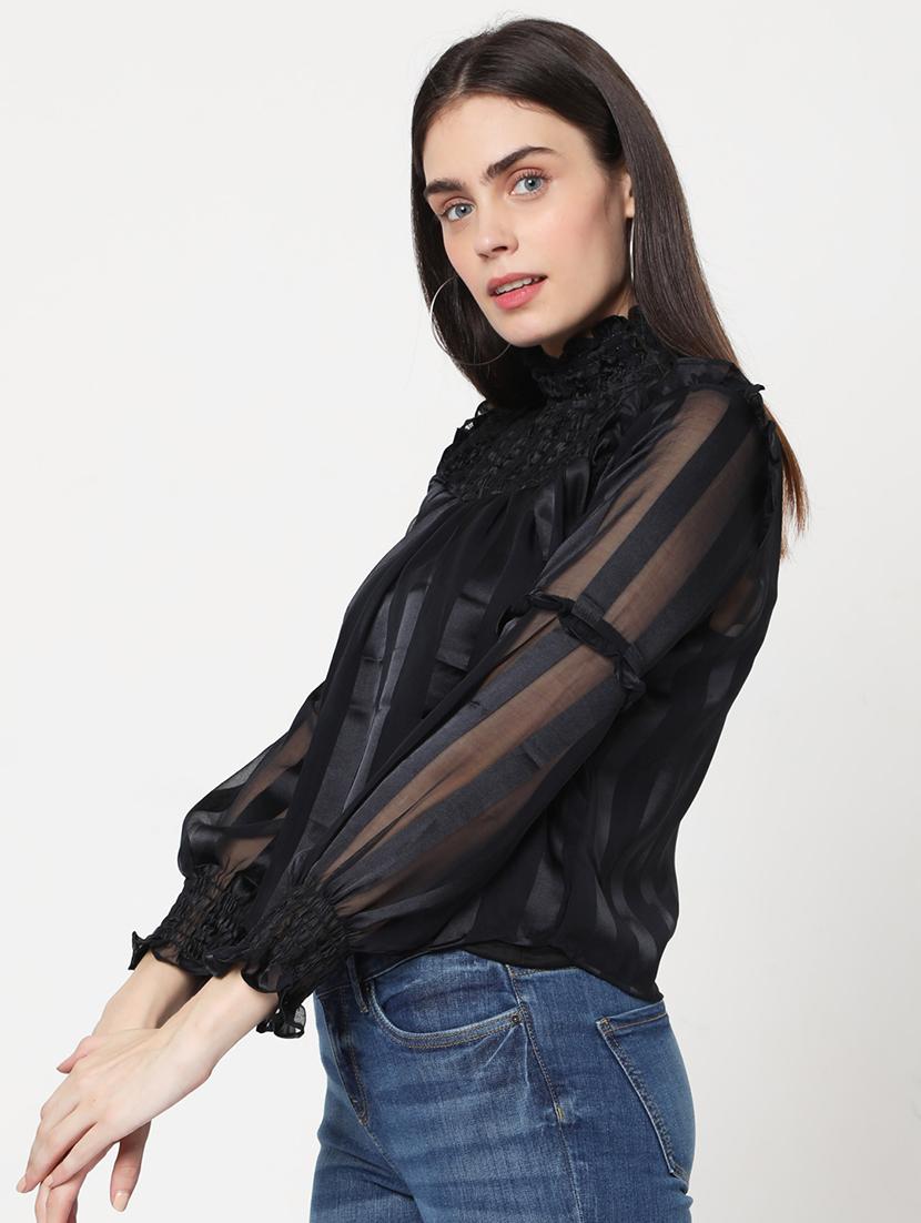 bishop sleeve striped ruffle top - 17854774 - Zoom Image - 2