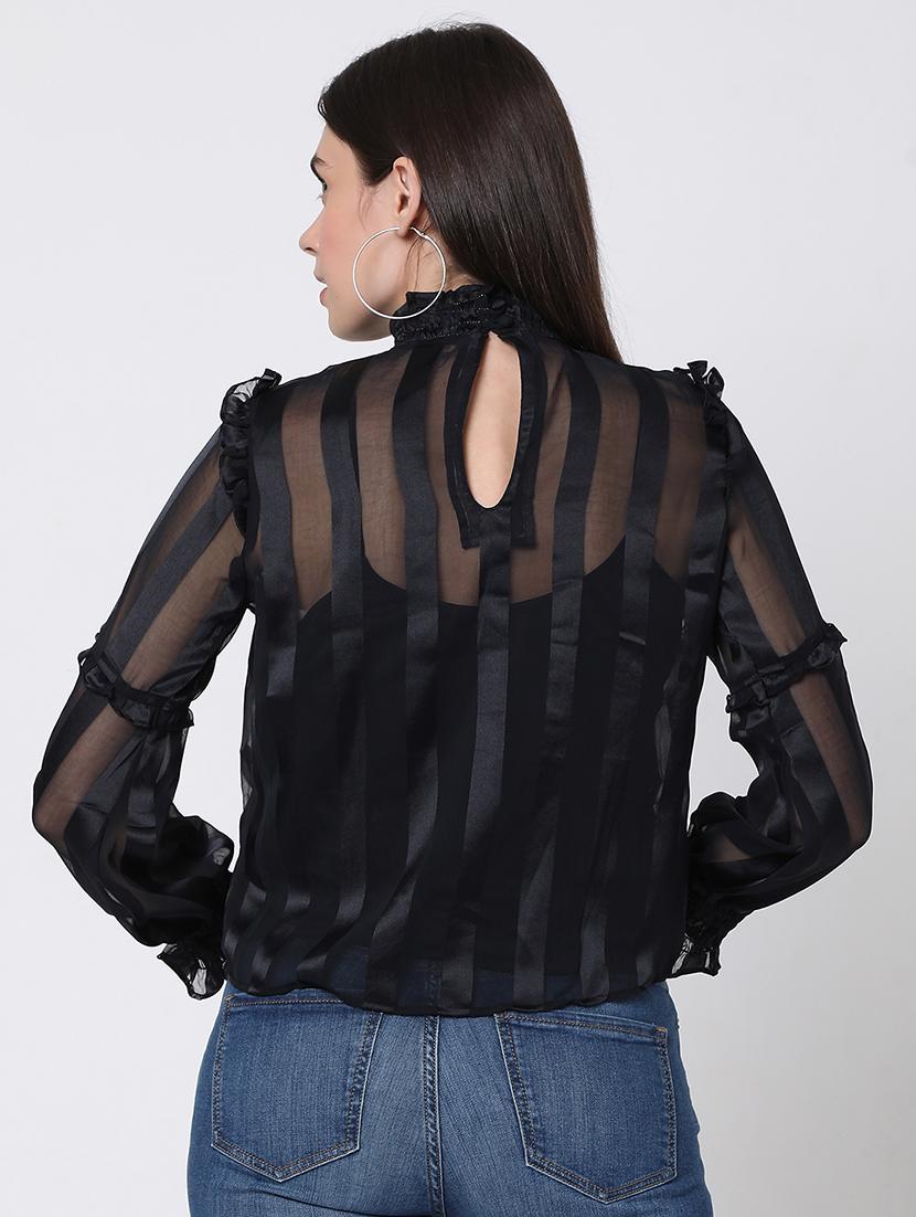 bishop sleeve striped ruffle top - 17854774 - Zoom Image - 3
