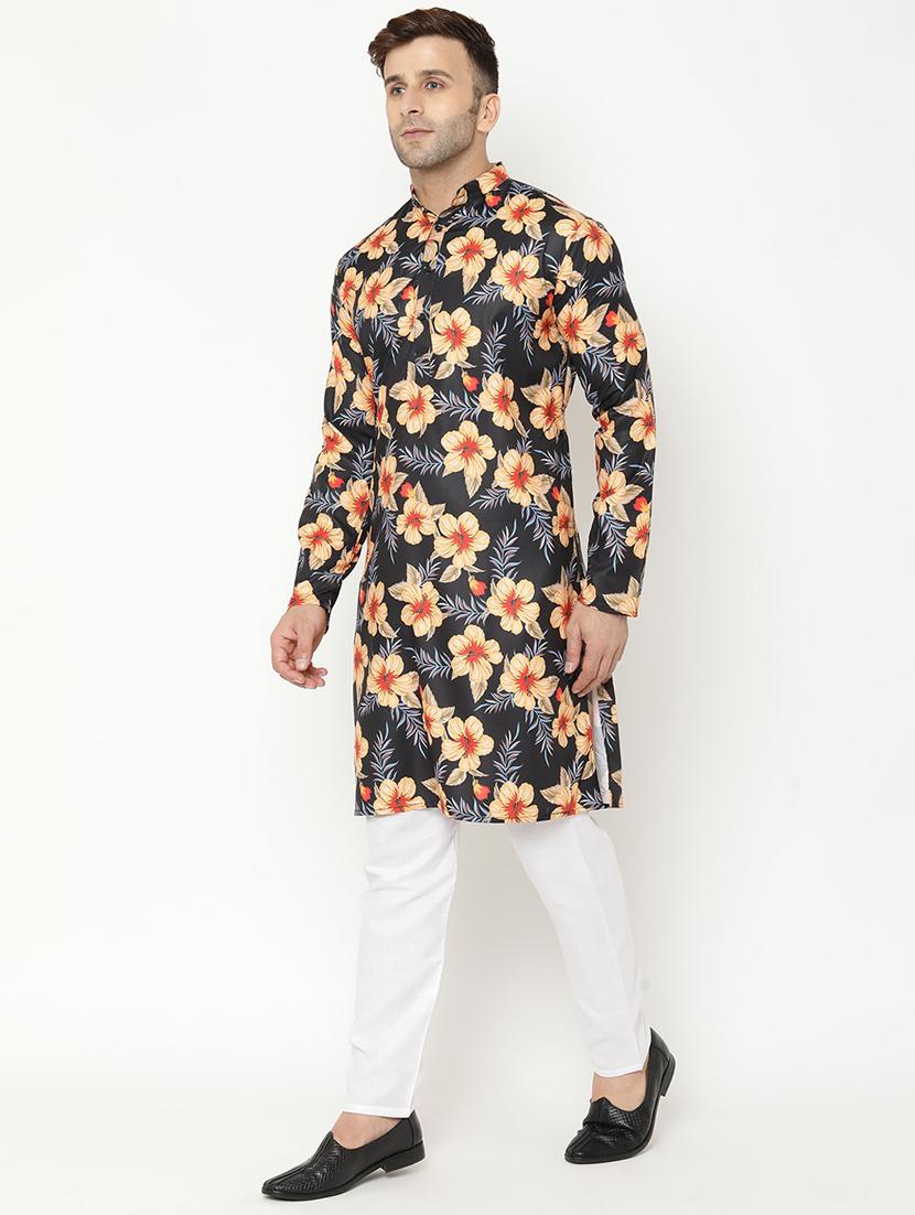 black floral print kurta pyjama set - 17855775 - Zoom Image - 2