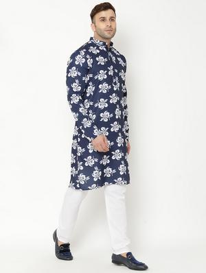 navy blue floral print kurta pyjama set - 17855793 - Standard Image - 3