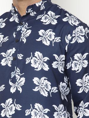 navy blue floral print kurta pyjama set - 17855793 - Standard Image - 5