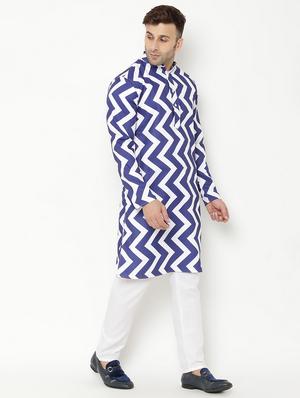 blue printed kurta pyjama set - 17855799 - Standard Image - 3