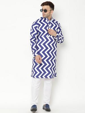 blue printed kurta pyjama set - 17855799 - Standard Image - 5