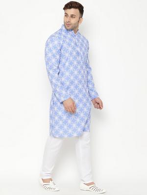 light blue printed kurta pyjama set - 17855809 - Standard Image - 3