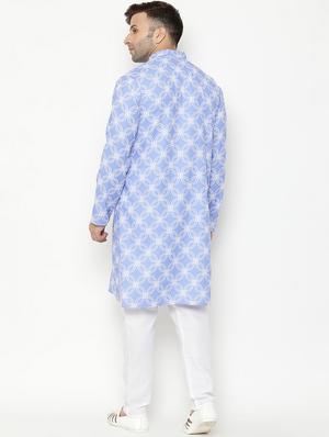 light blue printed kurta pyjama set - 17855809 - Standard Image - 4