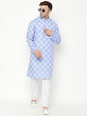 light blue printed kurta pyjama set - 17855809 - Standard Image - 5