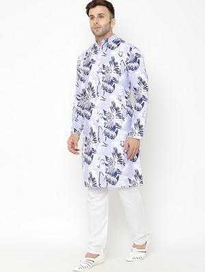 light blue floral print kurta pyjama set - 17855811 - Standard Image - 3