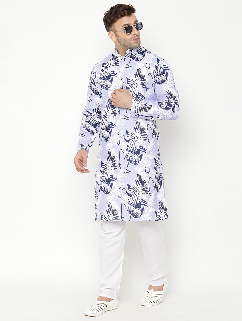 light blue floral print kurta pyjama set - 17855811 - Zoom Image - 5