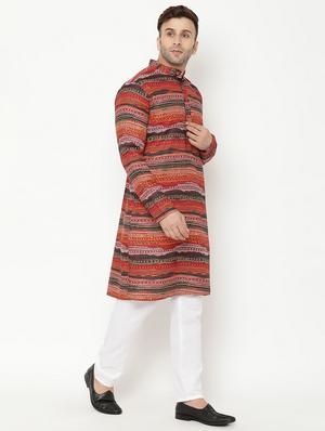brown printed kurta pyjama set - 17855827 - Standard Image - 3