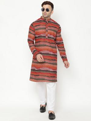 brown printed kurta pyjama set - 17855827 - Standard Image - 5