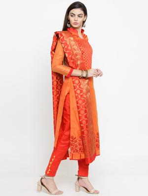 orange silk straight pant suits semistitched suit - 17856834 - Standard Image - 2