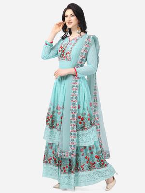 sky blue georgette sharara suits semistitched suit - 17856860 - Standard Image - 2