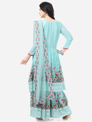 sky blue georgette sharara suits semistitched suit - 17856860 - Standard Image - 3