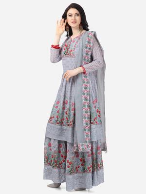 grey georgette sharara suits semistitched suit - 17856861 - Standard Image - 2
