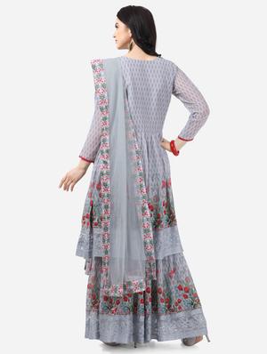 grey georgette sharara suits semistitched suit - 17856861 - Standard Image - 3