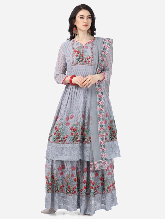 grey georgette sharara suits semistitched suit - 17856861 - Zoom Image - 1