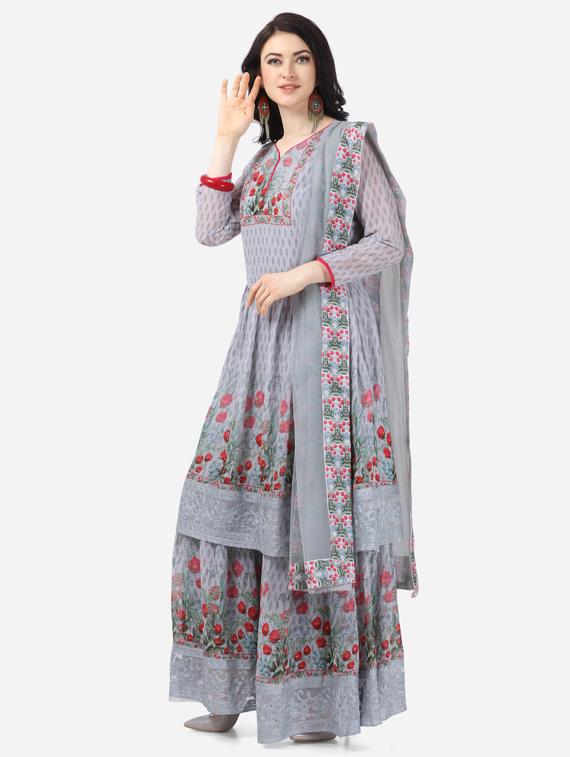 grey georgette sharara suits semistitched suit - 17856861 - Zoom Image - 2