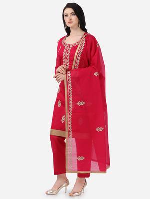pink silk straight pant suits semistitched suit - 17856864 - Standard Image - 2