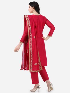 pink silk straight pant suits semistitched suit - 17856864 - Standard Image - 3