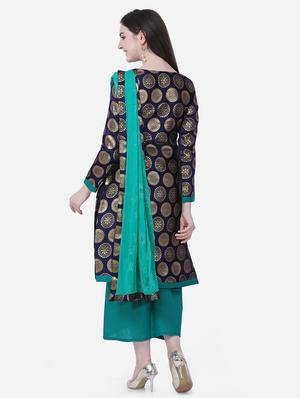 navy art silk palazzo suits semistitched suit - 17856866 - Standard Image - 3