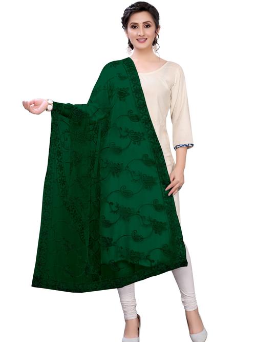 net embroidered dark green women dupatta - 17858444 - Standard Image - 1