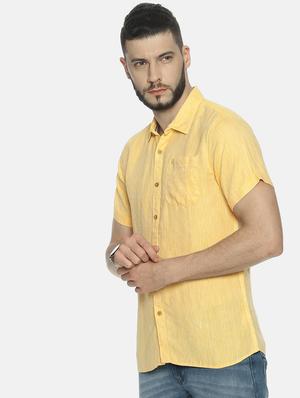 yellow solid linen casual shirt - 17859249 - Standard Image - 2