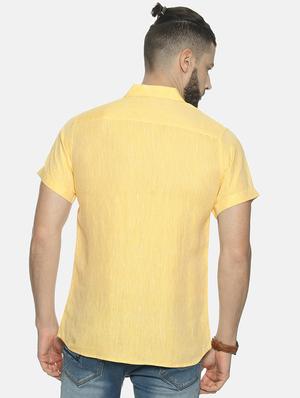 yellow solid linen casual shirt - 17859249 - Standard Image - 3