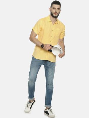 yellow solid linen casual shirt - 17859249 - Standard Image - 4