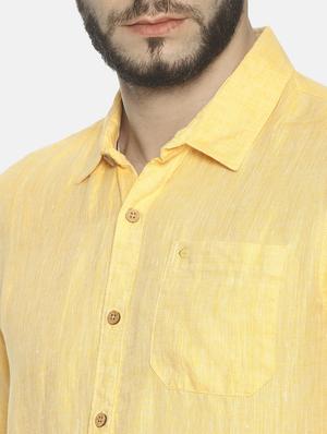 yellow solid linen casual shirt - 17859249 - Standard Image - 5