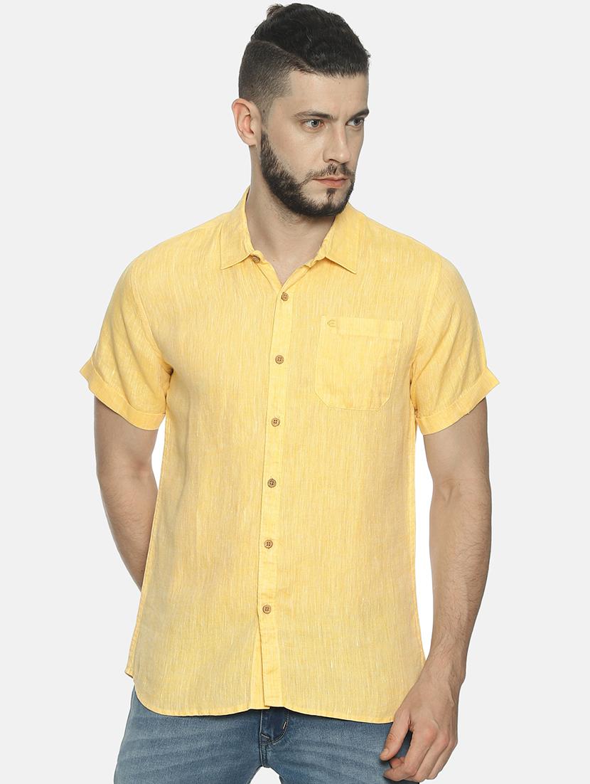 yellow solid linen casual shirt - 17859249 - Zoom Image - 1