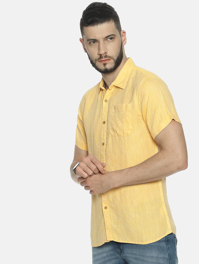 yellow solid linen casual shirt - 17859249 - Zoom Image - 2