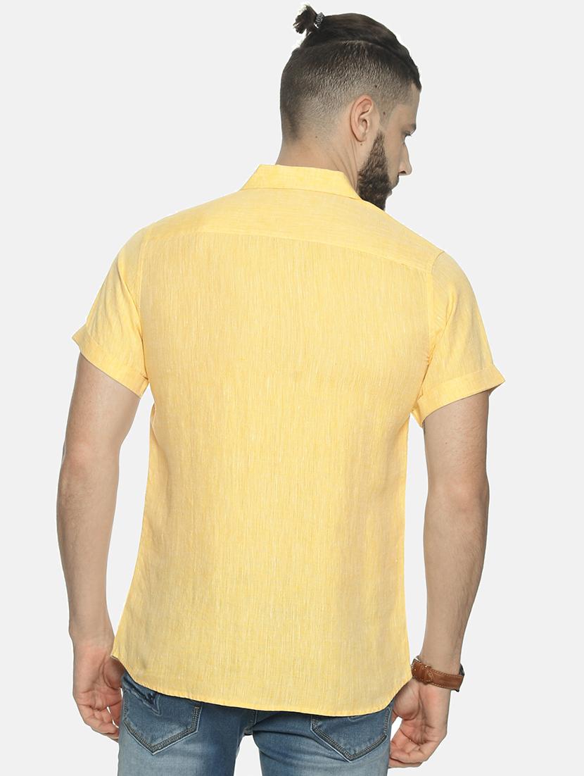 yellow solid linen casual shirt - 17859249 - Zoom Image - 3