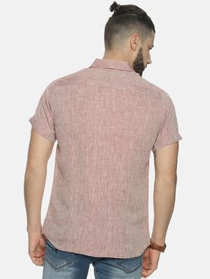 maroon solid linen casual shirt - 17859252 - Standard Image - 3