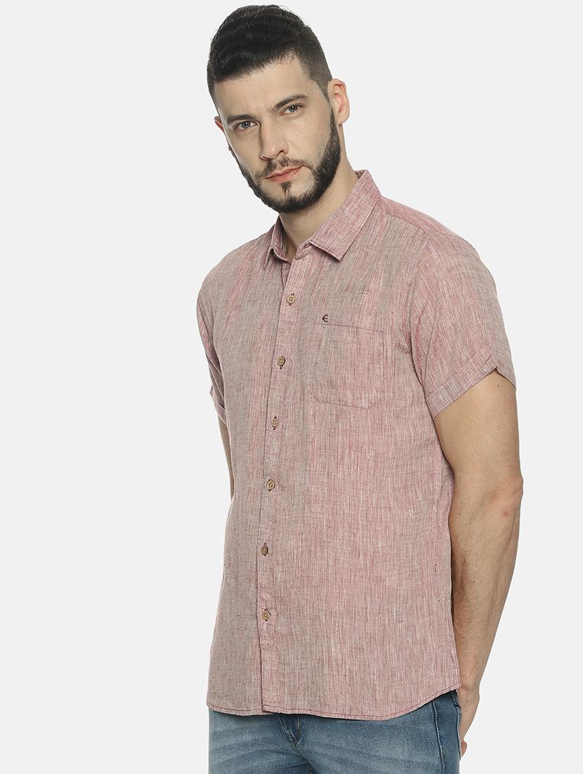 maroon solid linen casual shirt - 17859252 - Zoom Image - 2