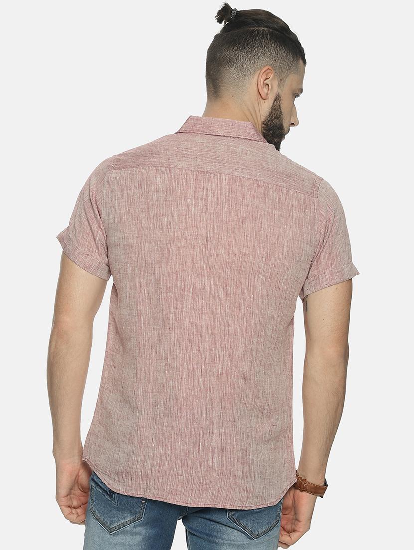 maroon solid linen casual shirt - 17859252 - Zoom Image - 3