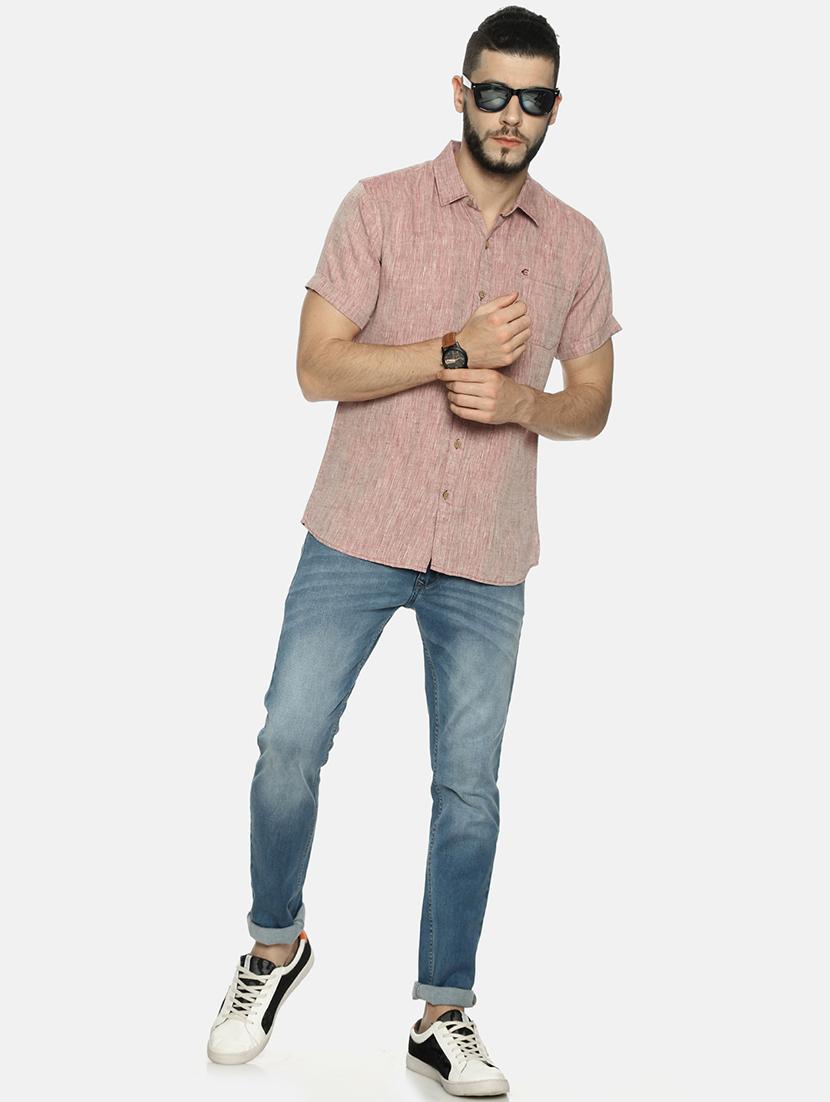 maroon solid linen casual shirt - 17859252 - Zoom Image - 4