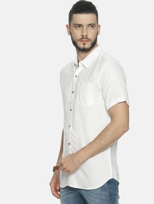 white solid linen casual shirt - 17859254 - Standard Image - 2