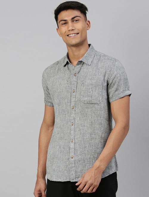 grey solid linen casual shirt - 17859256 - Standard Image - 1