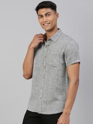grey solid linen casual shirt - 17859256 - Standard Image - 2