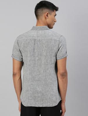 grey solid linen casual shirt - 17859256 - Standard Image - 3