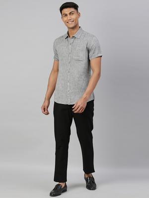 grey solid linen casual shirt - 17859256 - Standard Image - 4