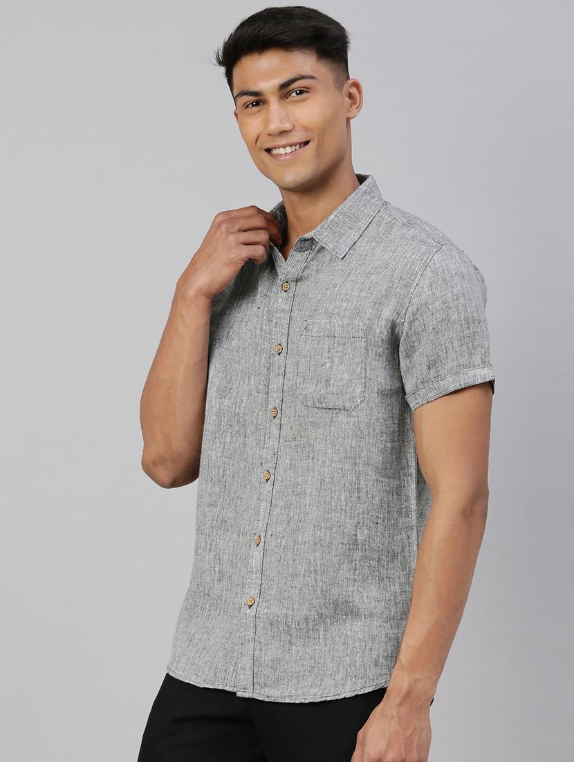 grey solid linen casual shirt - 17859256 - Zoom Image - 2