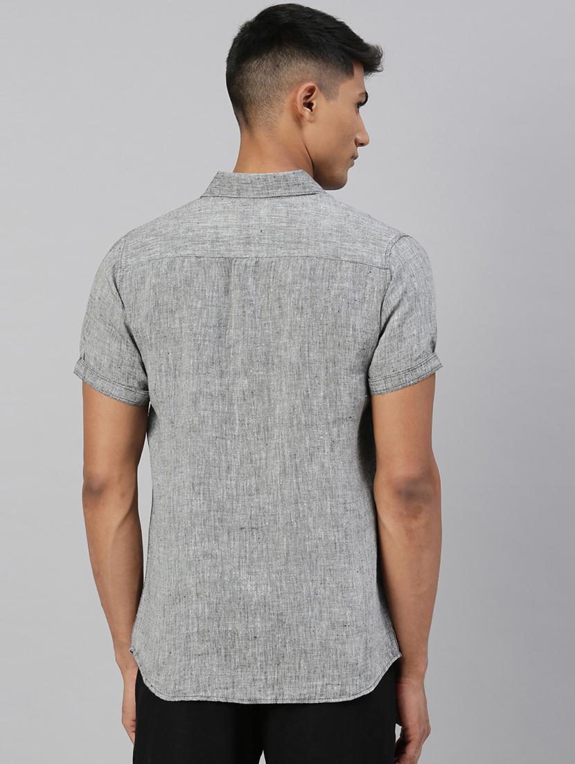 grey solid linen casual shirt - 17859256 - Zoom Image - 3
