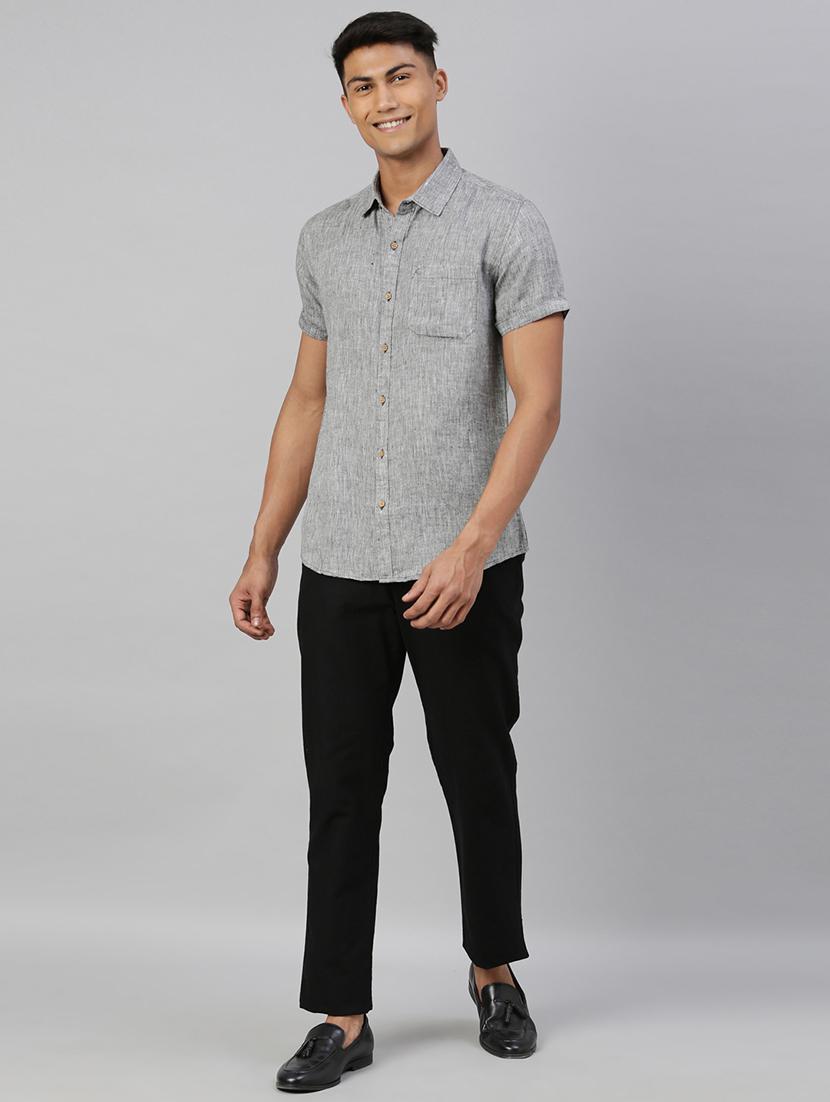 grey solid linen casual shirt - 17859256 - Zoom Image - 4