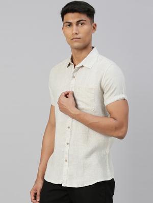 beige solid linen casual shirt - 17859257 - Standard Image - 2