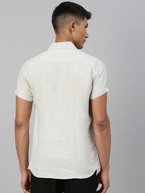 beige solid linen casual shirt - 17859257 - Standard Image - 3