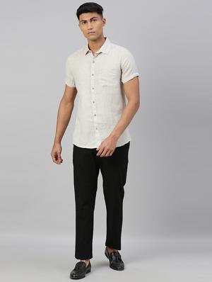 beige solid linen casual shirt - 17859257 - Standard Image - 4