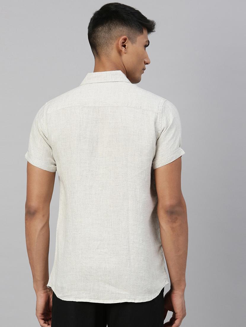 beige solid linen casual shirt - 17859257 - Zoom Image - 3