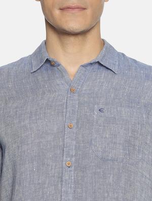 dark blue solid linen casual shirt - 17859259 - Standard Image - 5